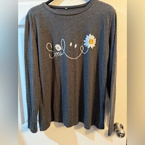 Smile Daisy Graphic Long Sleeve Tee - Charcoal